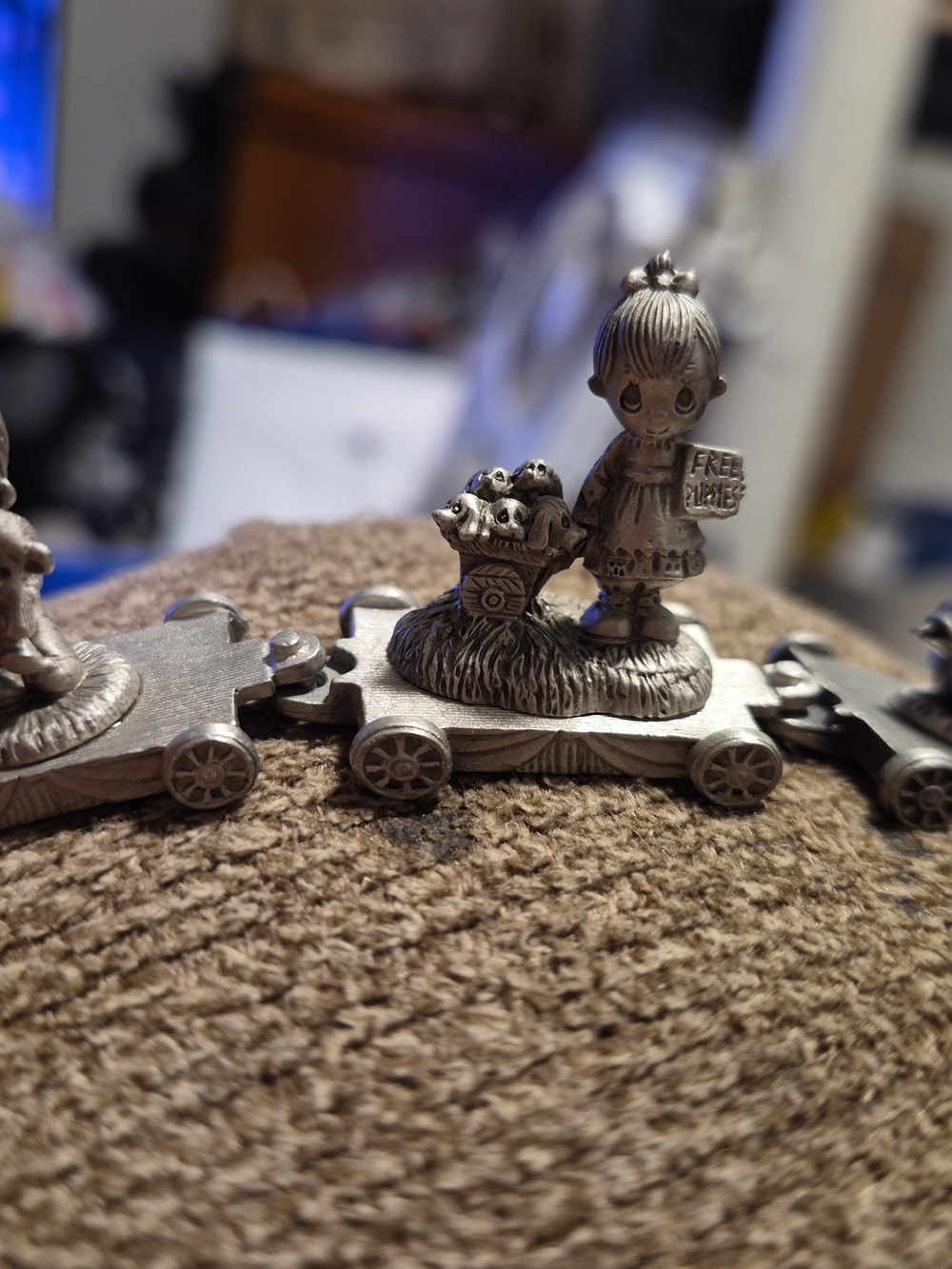Precious Moments Pewter Train Cars From 1980s–1990s 3 Car Set